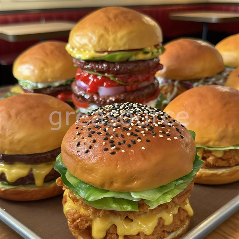Hamburger Finto Artificiale Realistico In PU – Modello Cibo Falso Per Fotografia, Decorazione Cucina, Vetrina E Festa A Tema, 17x7,5 Cm