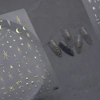 3D Gold Sun/Moon/Star Bronzing Nail Art Sticker 8*10cm Laser Star Moon Design Nail Decal Gold Silver Self-Adhesive Slider &*& 2