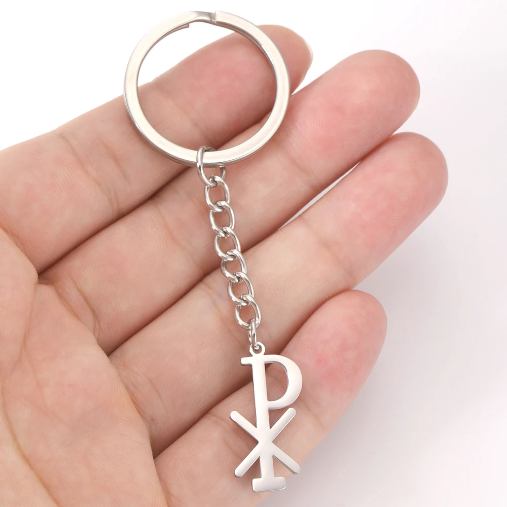 Dawapara Antiker Chi Rho Symbol Schlüsselanhänger Religiöses Christogramm Monogramm Anhänger Edelstahl Schmuck Geburtstagsgeschenk