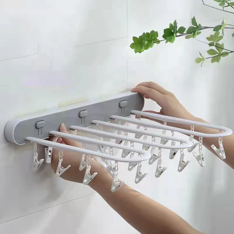 1pc Stainless Steel Bathroom Drying Rack, Modern Punch Free Wall Mounted  Clothes Drying Rack For Bathroom