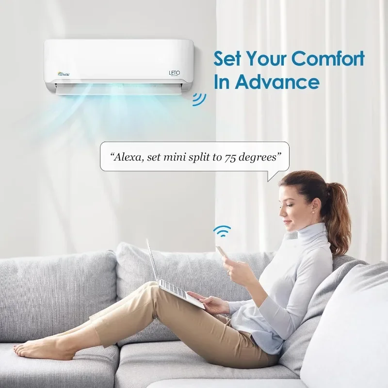 Senville LETO Series Mini Split Air Conditioner Heat Pump, 9000 BTU 208/230V, Inverter, Works with Alexa, 0.75 Ton, White 2