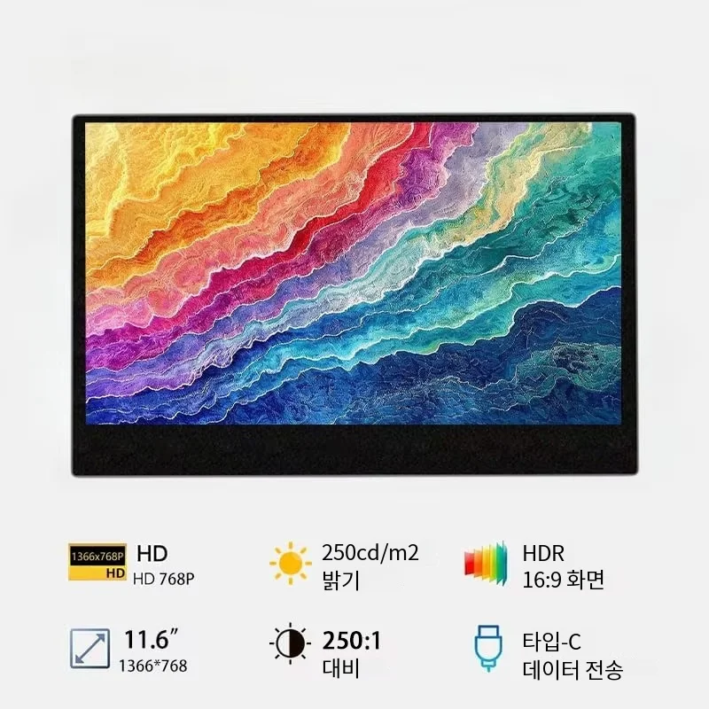 AHXJKA 11.6인치 휴대용 모니터 1366*768P IPS HD 16.9 1000.1 노트북, 휴대폰, TV, PS4/5용 Type-C 미니 HDMI를 통해 원라인 연결 가능