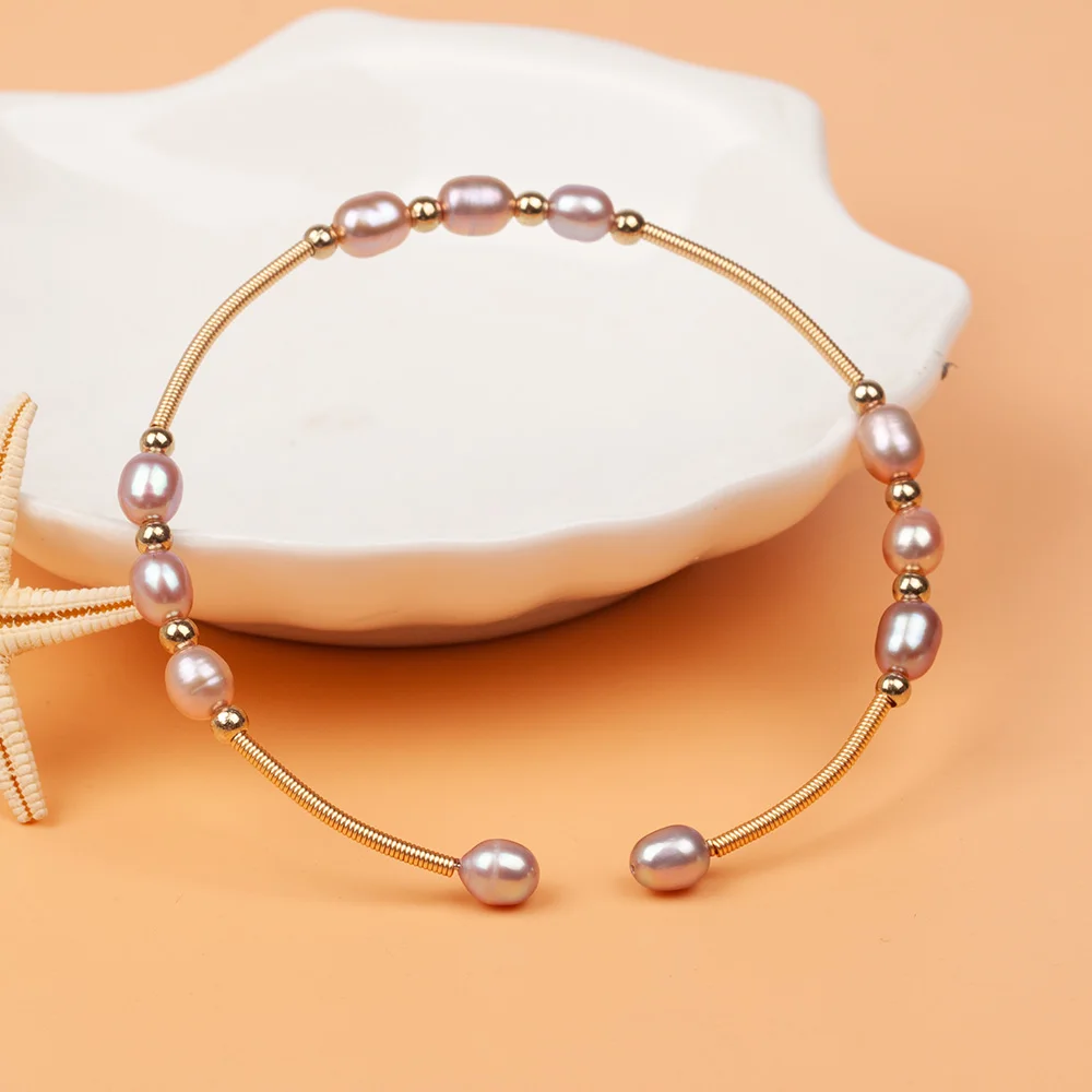 Bracciali Con Perle D'Acqua Dolce Naturali Braccialetto Placcato Oro Per Le Donne Regalo Per Feste Perle Gioielli Bracciali Con Perle Di Riso Abg119