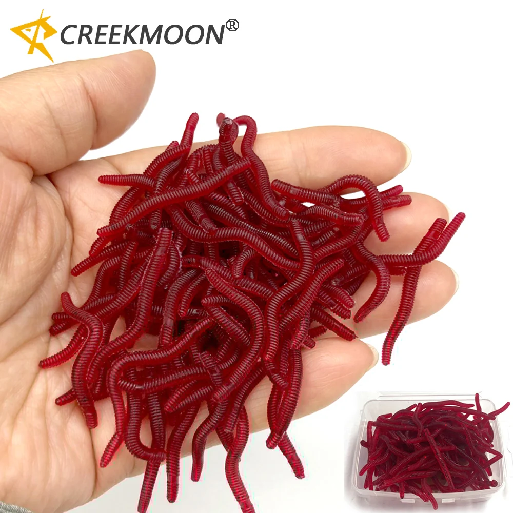 Lifelike Red Worm Soft Fishing Lures 50Pcs/box Earthworm Artificial Bait  3.5cm 8cm 10cm Shrimp Flavor Additive Bass Carp Tackle