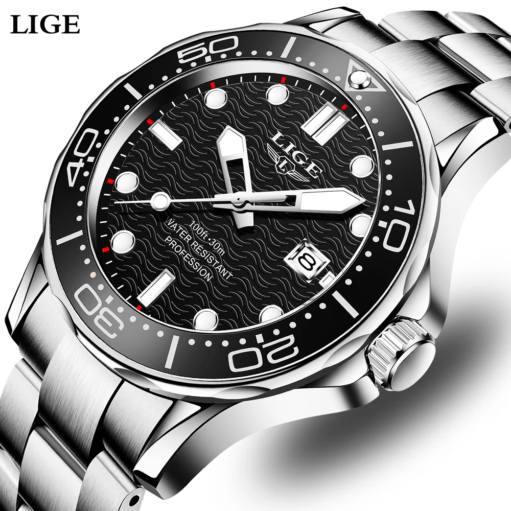 

LIGE Business Man Watch Top Brand Luxury Watch for Men Fashion Waterproof Date Clocks Luminous Stainless Steel Quartz Wristwatch