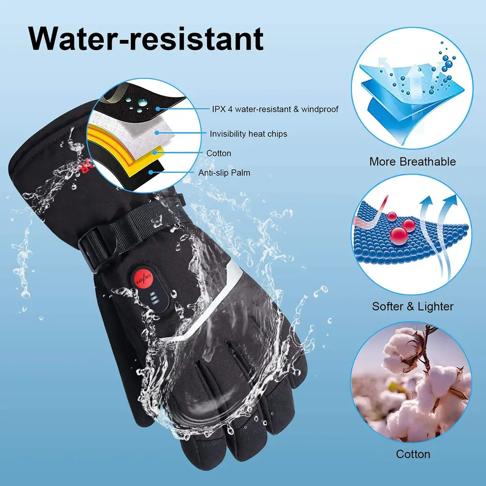 Guanti Invernali Riscaldati In Pelle Unisex - Batteria 4000mAh, Impermeabili, Antivento, Touch Screen, Per Sport E Lavoro Outdoor - 6