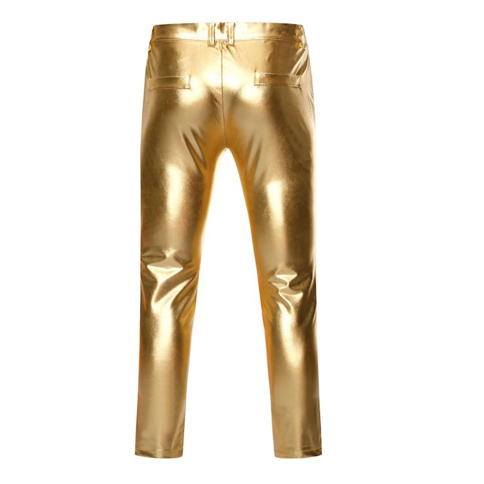 PU Leather Pants Men Brand Skinny Shiny Gold Coated Metallic Pants Trousers Nightclub Stage Perform for Singers