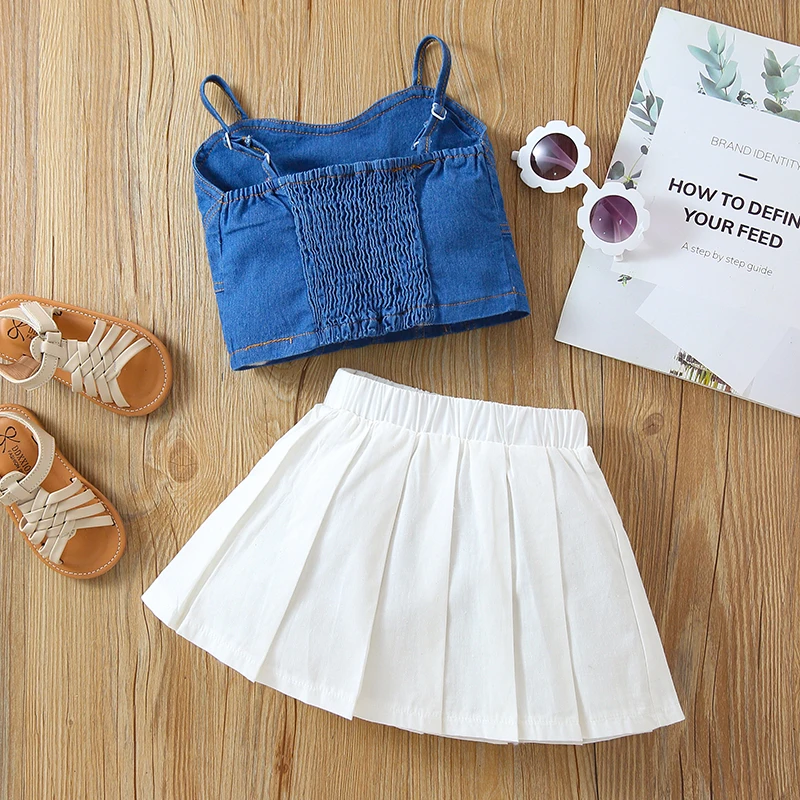 Fashion Denim Top with Pleaded Skirt Set 2