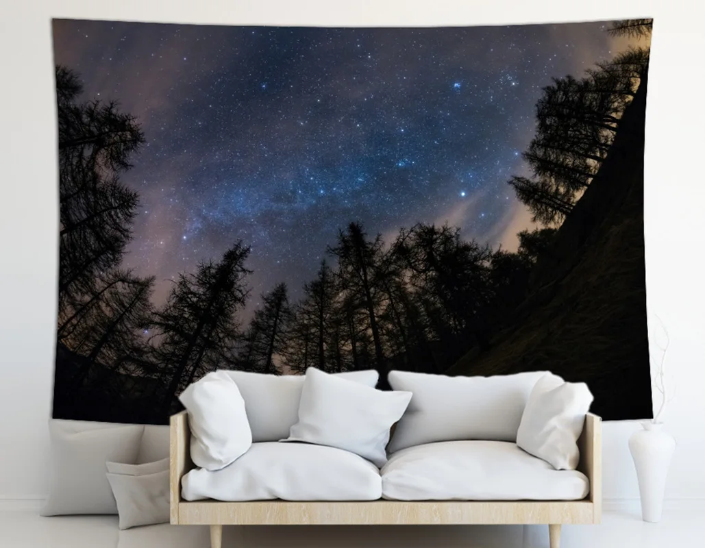 Beautiful Forest Night Starry Night Decorative Tapestry, Fantasy Aurora, Bedroom, Home Decoration