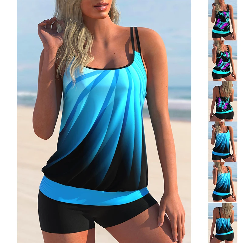 

2023 Women's Fashion Monokini Swimwear Two Piece Beach Swimwear Print Tankinis Summer Beach Wear Swimming New Tankinis Set