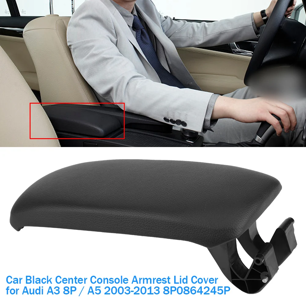 Sleek Black Leather Center Console Armrest Lid Cover