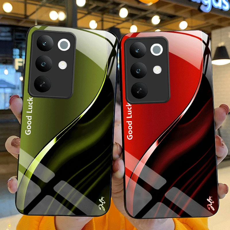 Gradient Color Hard Tempered Glass Protective Phone Case