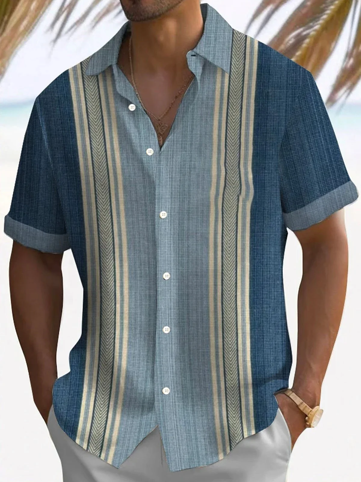 Summer retro plaid print pattern short sleeved lapel single breasted shirt Hawaiian shirt casual men's top comfortable fabric 3