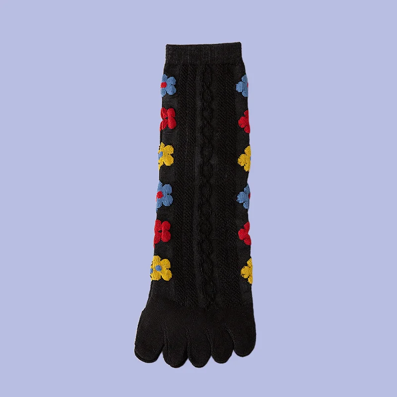 5/10 Pairs Women's Spring and Summer Thin Cotton Socks Breathable Sweat-Absorbent Cute Small Flower Split-Toe Women's Socks