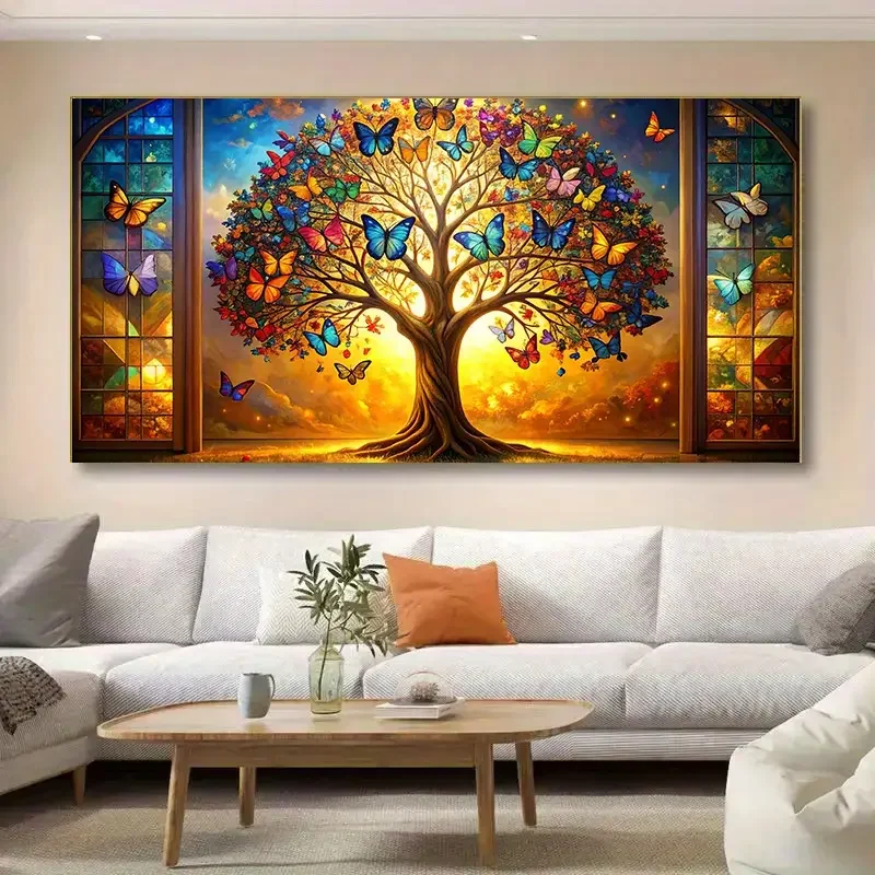 Große Größe DIY Sonnenuntergang Schmetterling bunte Baum Diamant Kunst Malerei voller Platz Runde Diamant Stickerei Mosaik Kreuzstich Kits – Detail 2