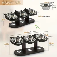 3-Tier Elevated Cat Bowl with Support Stands Wood & Stainless Steel Adjustable 15-Degree Angle Stand Slanted Pet Food Bowl 2