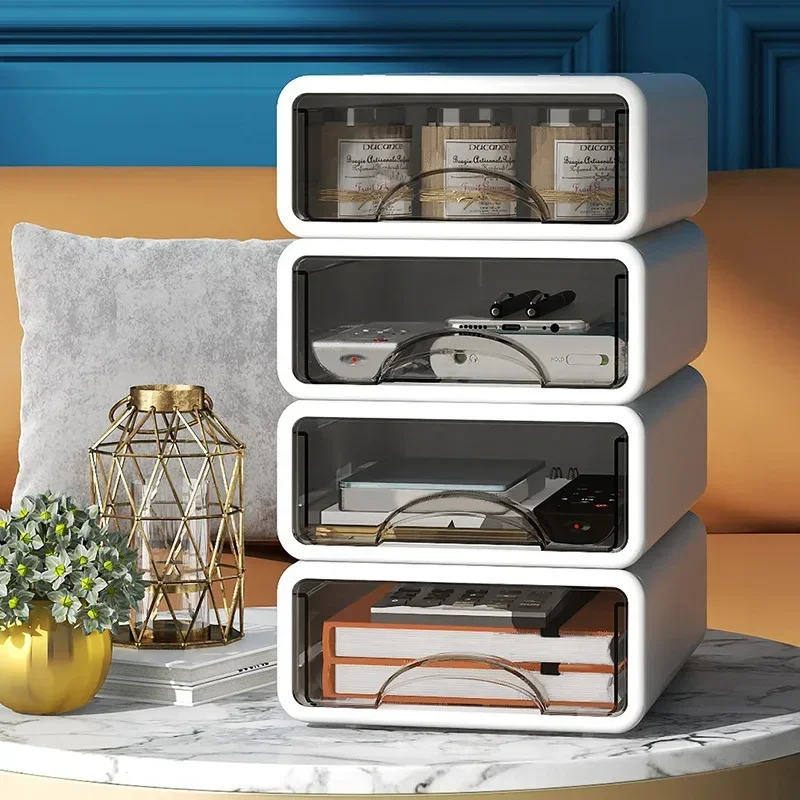 Plastic Box Desktop Organizer Drawer Makeup Storage Box Stackable Jewelry Container Large Mask Office Storage Medicine Dustproof 4