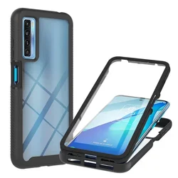 Transparent 360° Protective Bumper Case with PET Front Film and Back Cover for TCL 20L (Black)