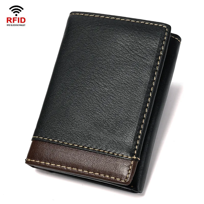 

Aliwood RFID Anti-Theft Cowhide Wallet Genuine Leather Men's Short 3 Fold Wallets High Quality Money Clip Coin Purse Carteras