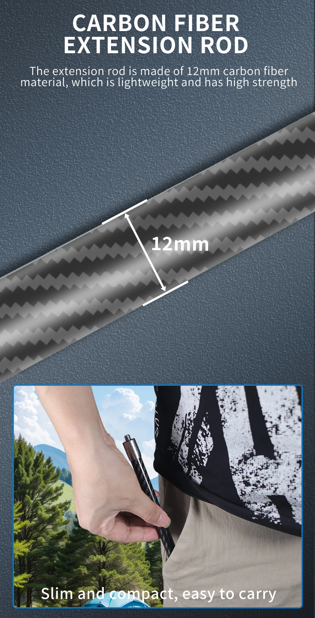 Carbon Fiber Extend Pole 1/4 Selfie Stick 12mm Invisible Rod for Gopro DJI OSMO