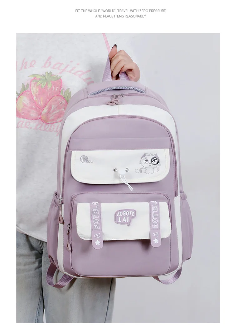 Hochwertiger Junior High School Mädchenrucksack, großes Fassungsvermögen, leicht, belastungsreduzierend, doppelte Umhängetaschen für die Mittelschule – Detail 29