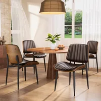 Dining Chairs Set of 4, Mid Century Modern Dining Room Kitchen Chairs, Upholstered PU Leather Vertical Stripe Chairs 1