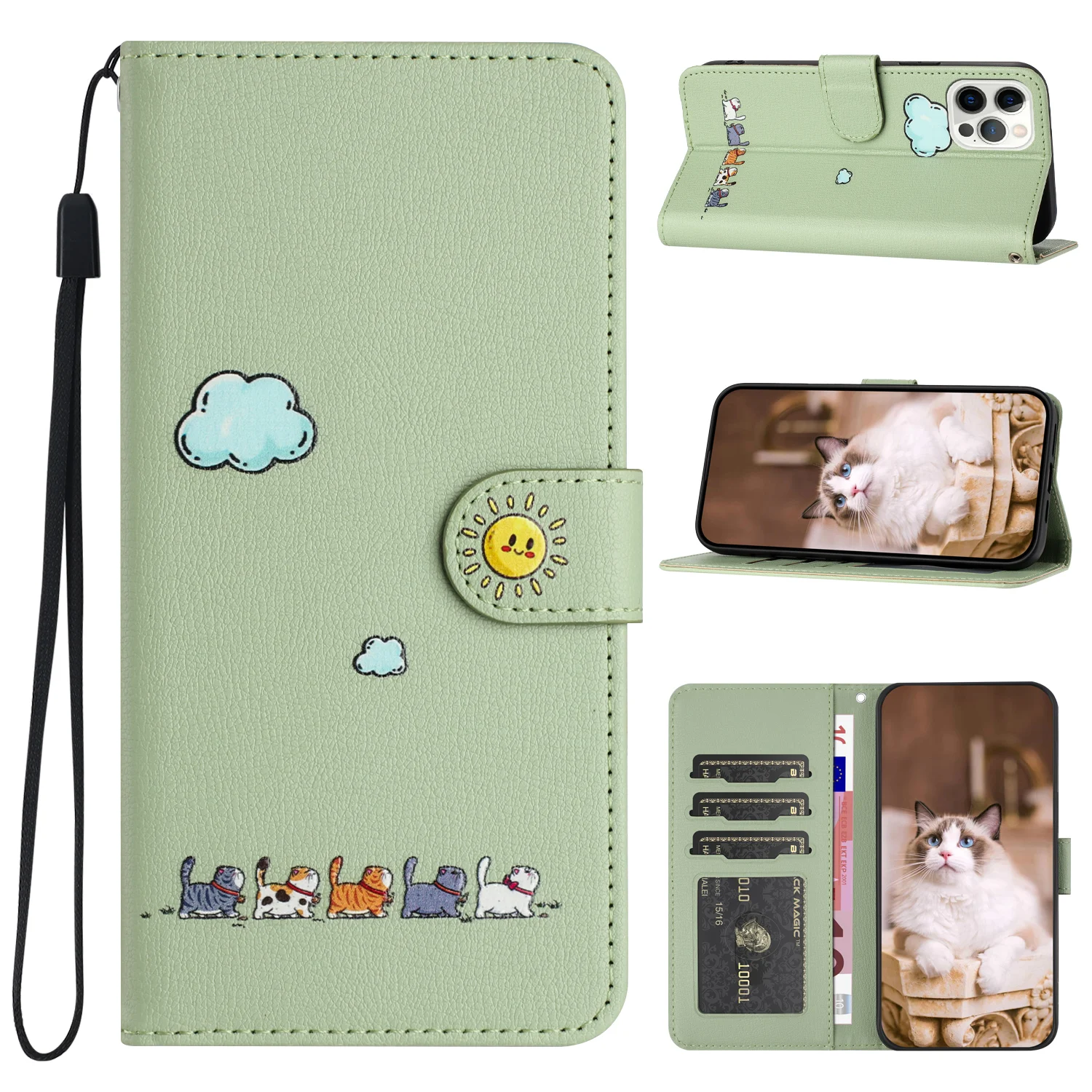 Chic Leather Cat Phone Wallet with Card Slot and Protective Flip Cover