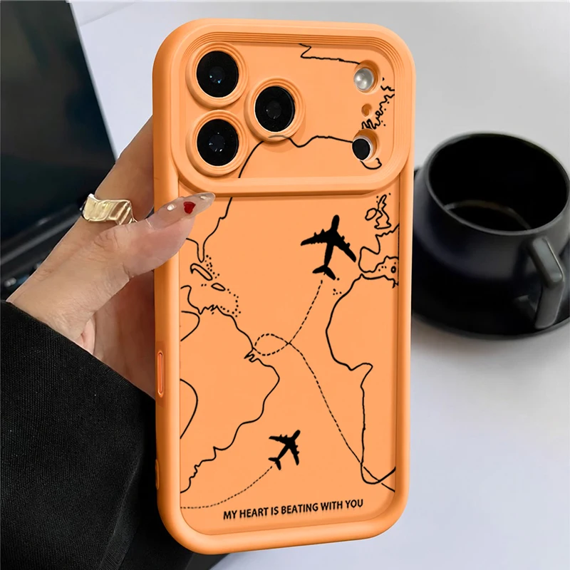Airplane Route Pattern Shockproof Soft Silicone Phone Case Cover