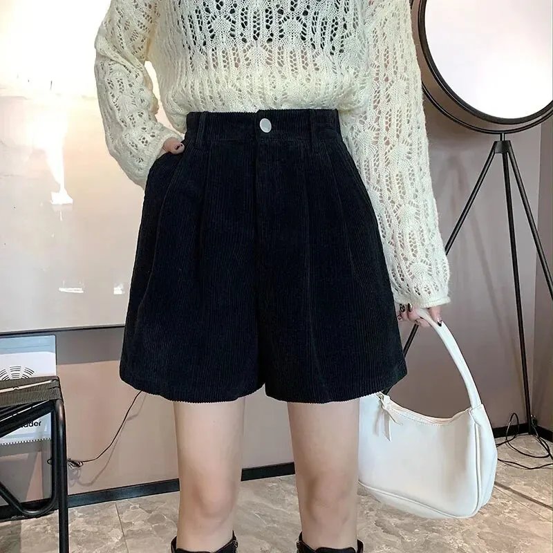 여성 코듀로이 A라인 반바지, 슬림해 보이는 루즈핏 벨 하의, 캐주얼 아우터 부츠, 가을 겨울