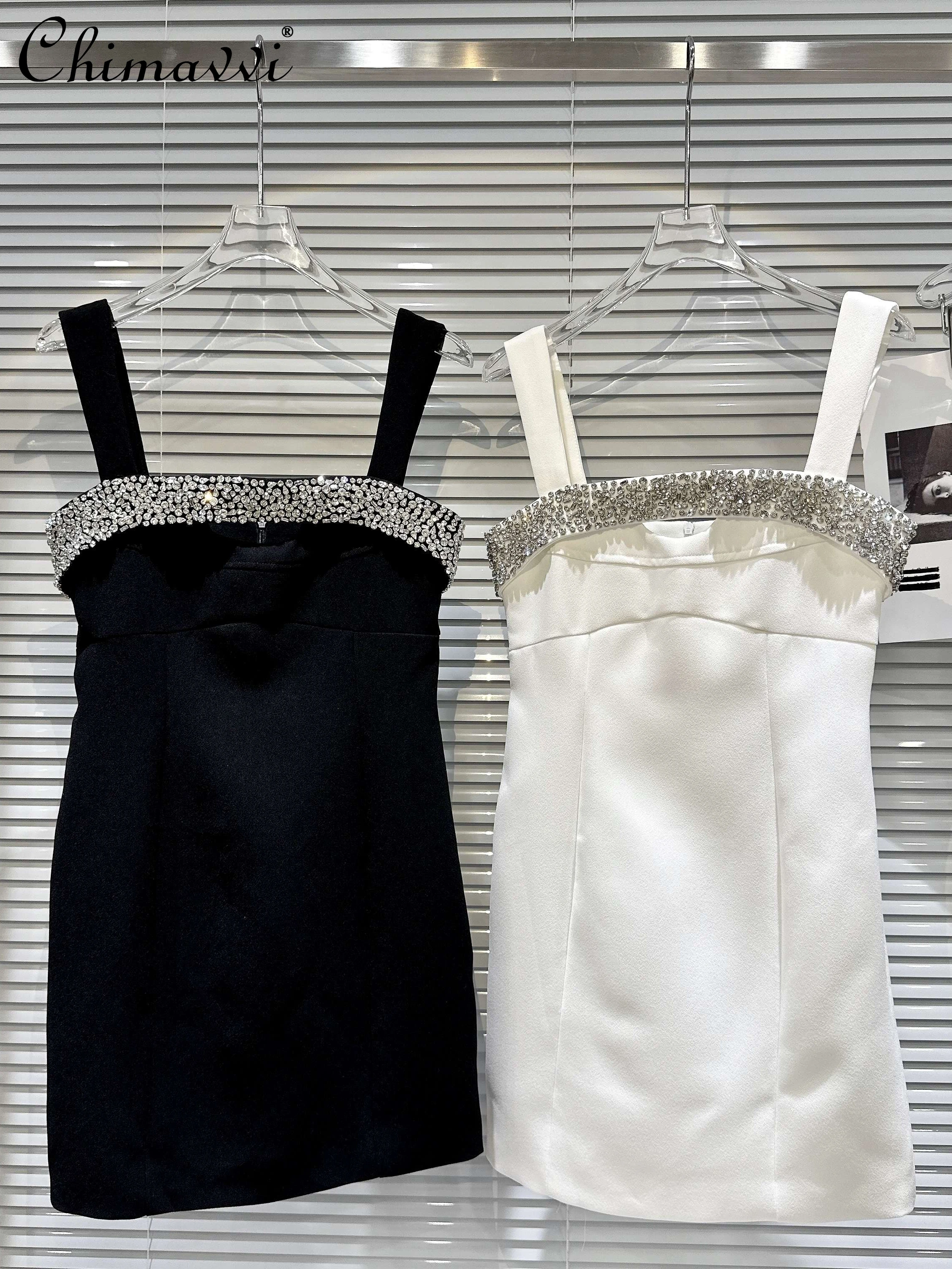 

Sexy Party Dress 2023 Autumn New Fashion Rhinestone Edge Elegant Socialite Strap Dress Female Slim-Fit Feminine Mini Dress Women