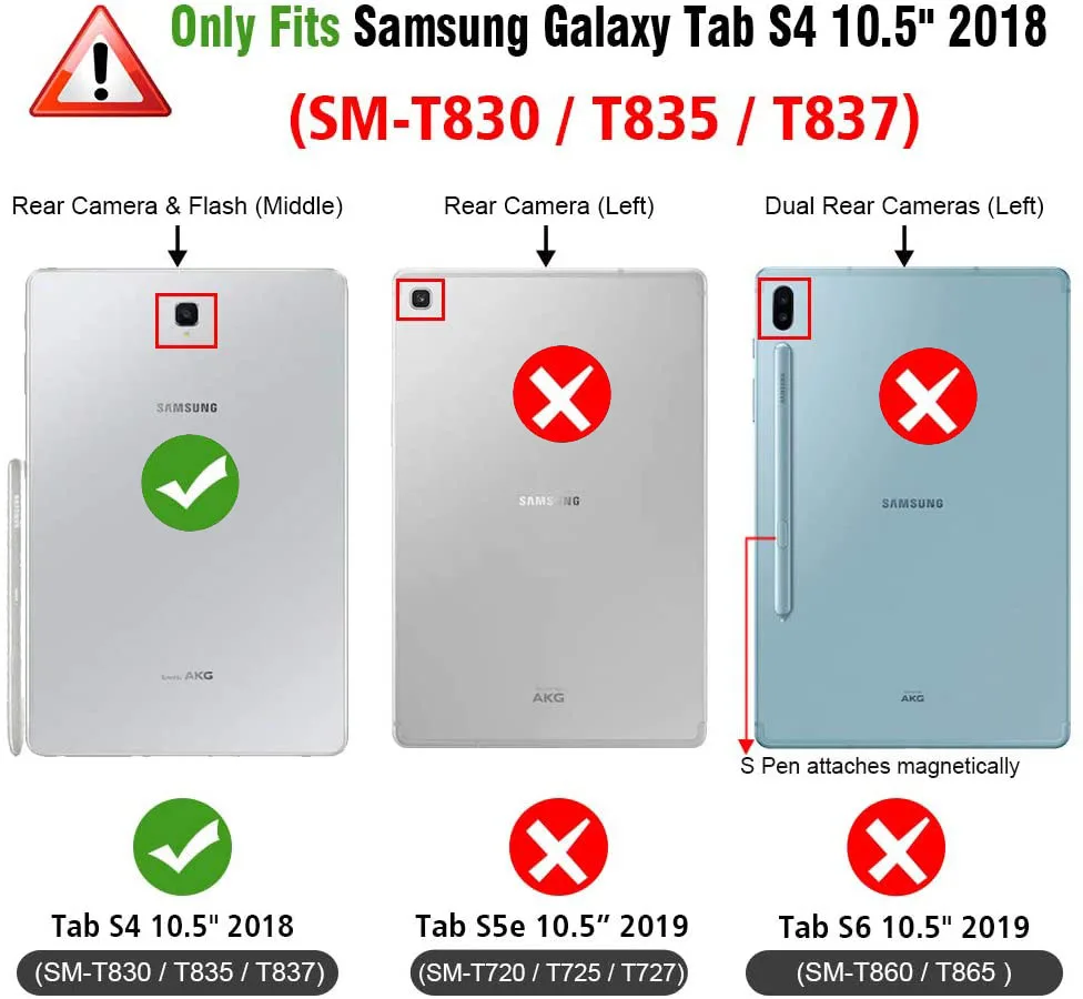 Tablet Case Slim Case For Samsung Galaxy Tab S4 10.5 2018 S Pen Holder Tri-Fold Stand Cover Auto Sleep SM-T830/T835/T837