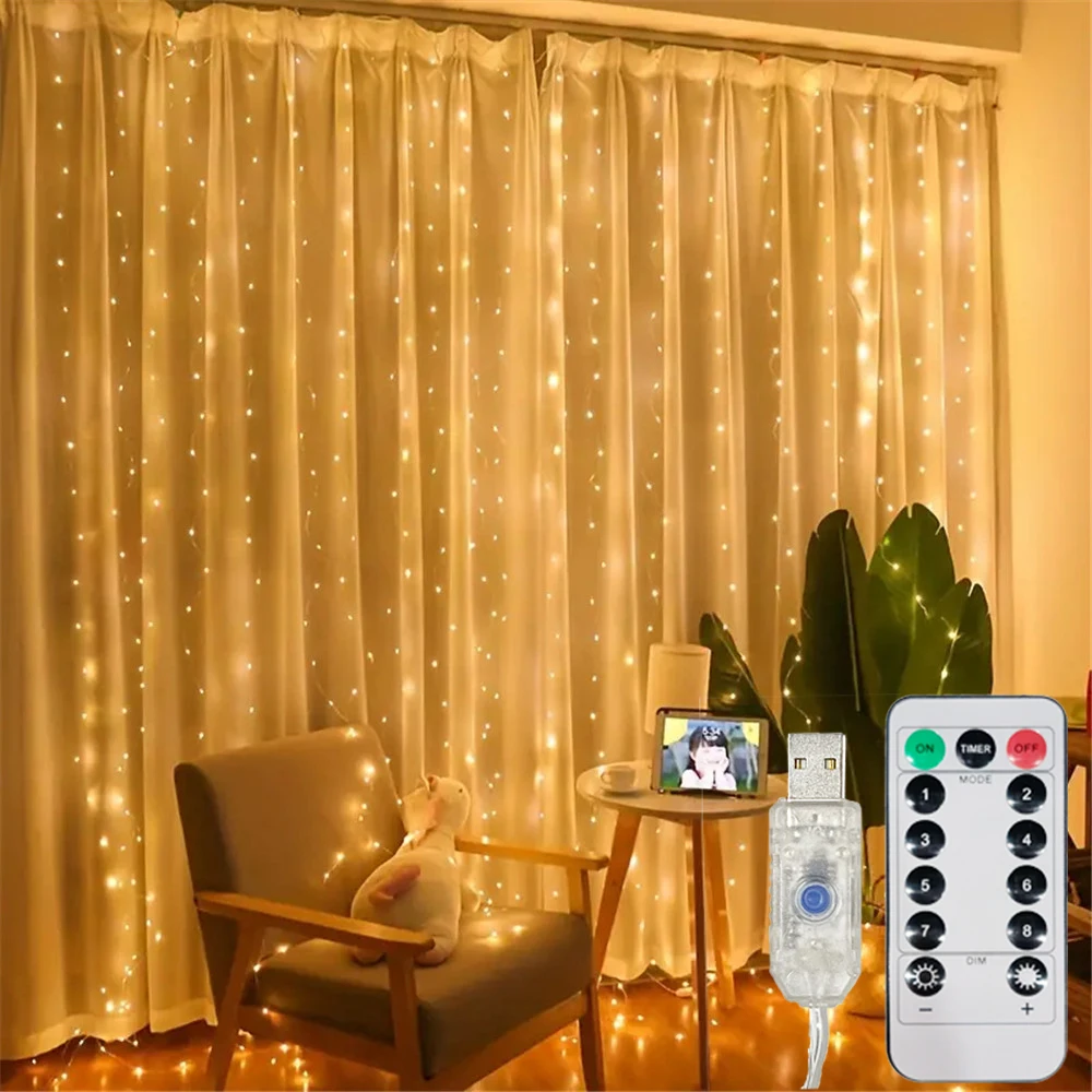100-600LED Birthday Decoration LED 8 Mode Christmas Light USB Curtain String Light Wedding Fairy Light Navidad New Year 2026