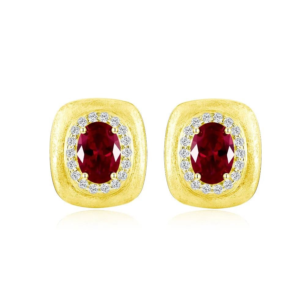 

New Red 5 * 7 Egg Shaped Pigeon Blood Red 1 Carat Simple Gold Plated Ruby Earrings Earrings Jewelry for Women