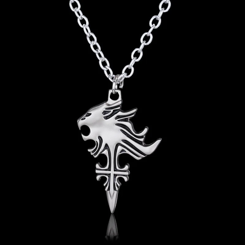 Final Fantasy VIII Lion Head Silver Color Cross Pendant Necklace