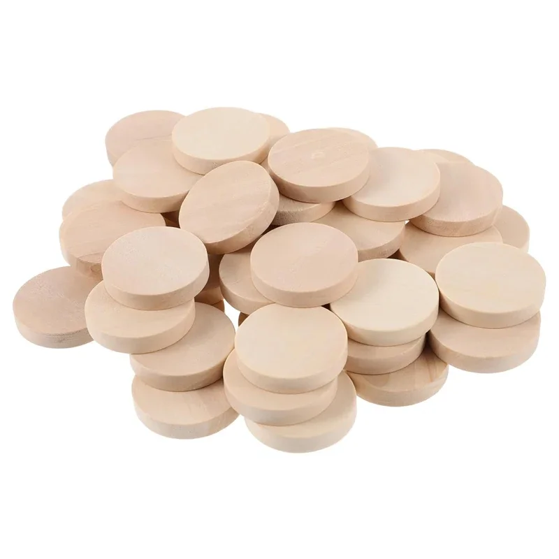 15-35mm Unfinished Smooth Round Wood Coins Natural Blank Wooden Rounds Cutouts Tokens For DIY Craft Art Painting
