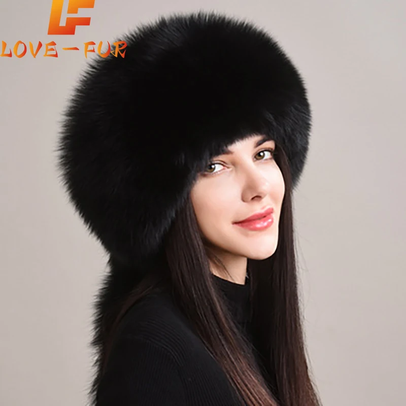 2025 Hot Sale Winter Women Fox Fur Hat Fluffy Soviet Female Outdoor Warm Cap Snow Fur Hats 5 tails Real Fox Cold Bomber Hats