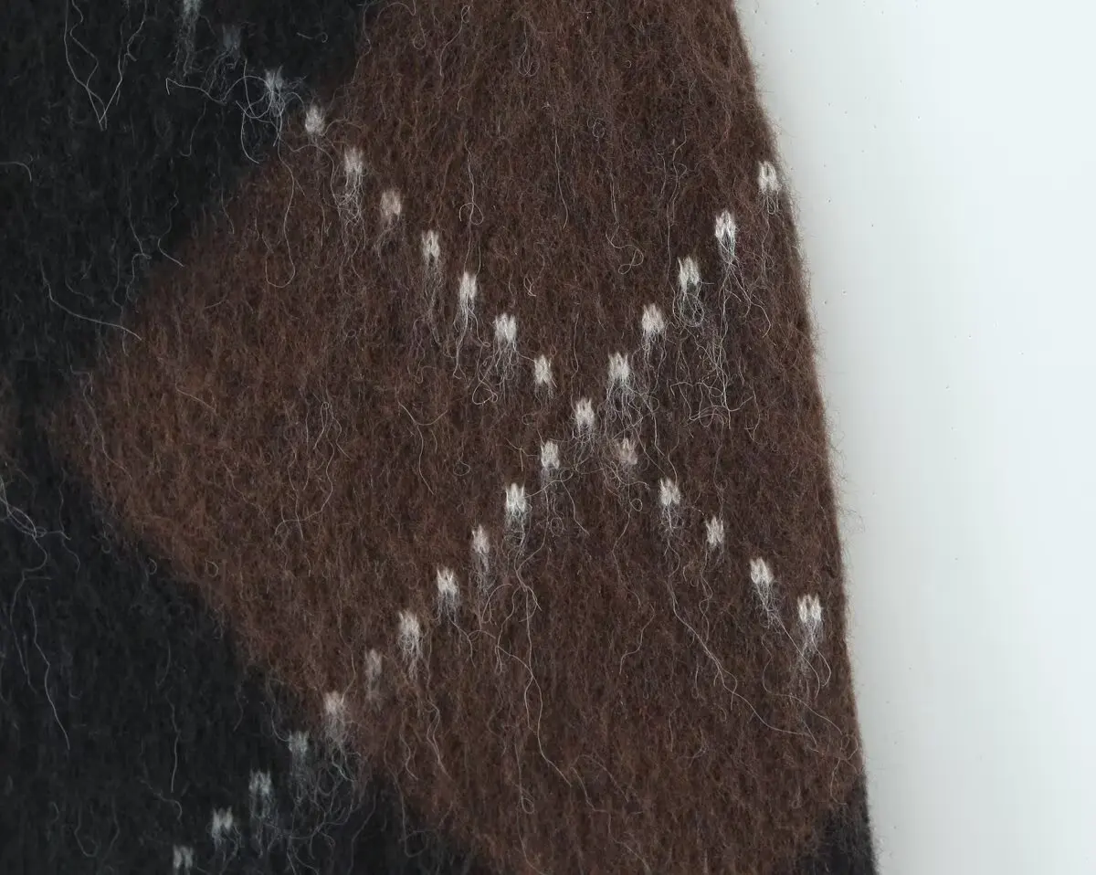 KONDALA Vintage Plaid Stricken Lose Anzüge Rollkragen Langarm Lose Pullover Mantel Mini Röcke Mode 2025, Herbst Winter Sets – Detail 14