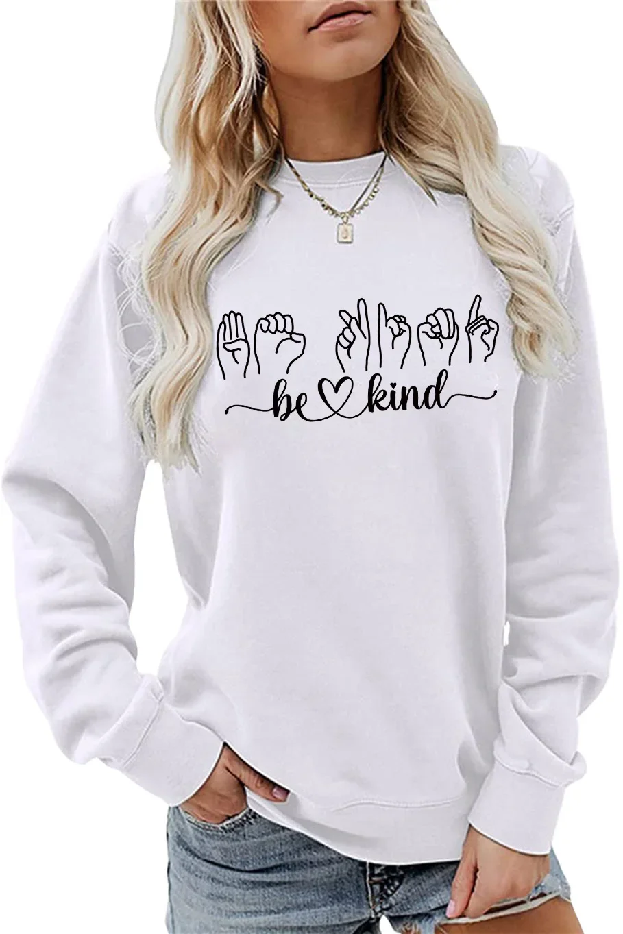 

European and American Fun Gesture Pattern Printed Long Sleeve Crew-neck Hoodie Harajuku Kawaii Sweatshirt Hoodie Tops Tee