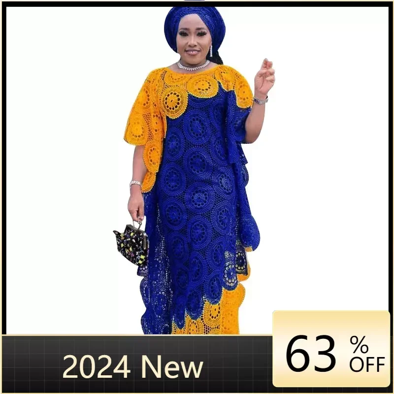 

Женское платье в африканском стиле, новинка 2024, модные кружевные свадебные платья Дашики, Анкара, элегантное платье макси в турецком мусульманском стиле