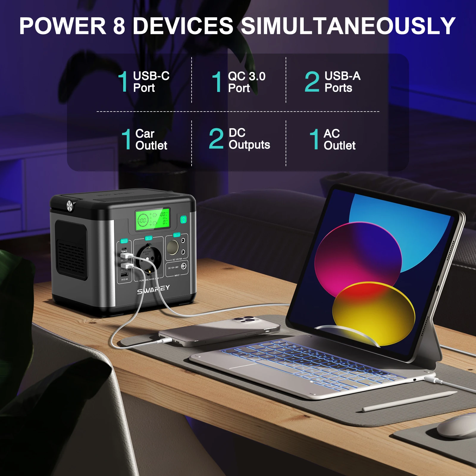 SWAREY S160 300W(peak 600W) Portable Power Station 222Wh Solar Generator Powerstation Chargers Backup Emergency Power Supply 3