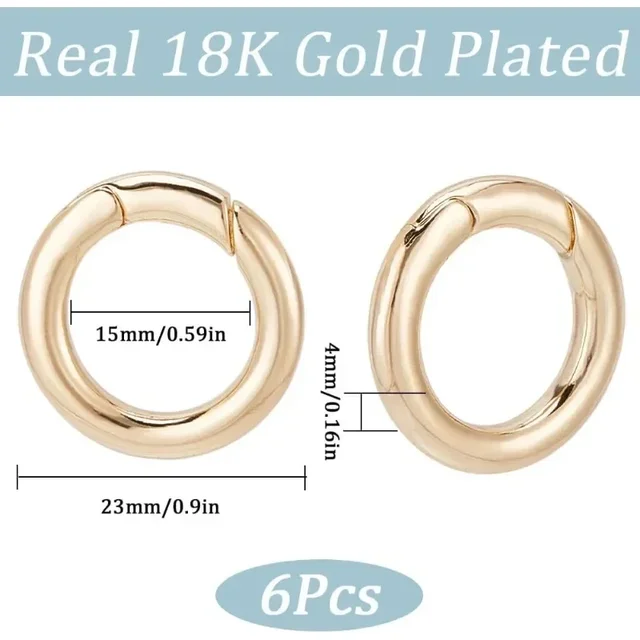 6 Anelli A Moschettone In Ottone Placcato Oro 18K - Per Portachiavi, Collane, Fai Da Te