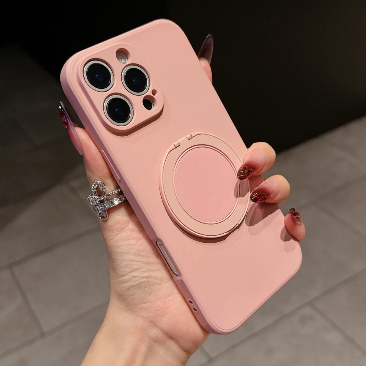 360° Rotating Liquid Silicone Case with Ring Kickstand and Grip Bracket