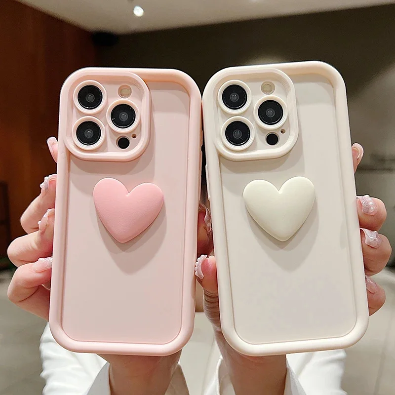 Charming 3D Love Heart Pink Silicone Phone Case with Air Matte Finish