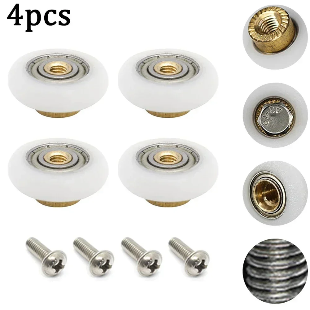 Shower Room Pulleys Set Bathroom Sliding Glass Door Wheels Nylon Copper Roller 20mm 23mm 25mm 27mm 4pcs
