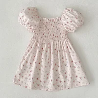 Summer Girls’ Clothing Holiday Flower Print Dress Pink Cotton Girls’ Fashion Dress 3-7 Years Old Girls Clothes Kids Clothes