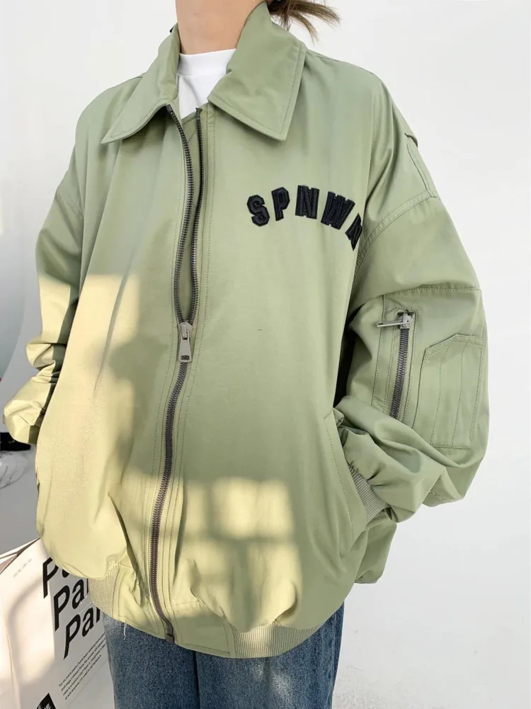

Women's Spring Autumn Embroidered Coat Solid Color Jackets Female Long Sleeve Baseball Coats Ladies Y2k Vintage Bomber Outerwear