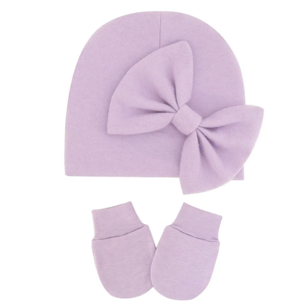 Girl's Baby Hat & Mittens with Bow Custom Baby Shower Newborn Baby Gift Baby Scratch Mittens Newborn Baby Girl Hat with Name 3