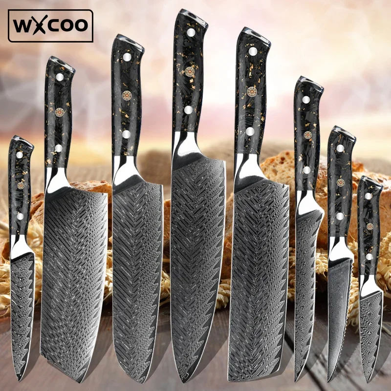 Damascus Kitchen Knife Japanese Chef Butcher Cleaver Utility Slicing Santoku Boning Knife High Carbon Steel Tool kitchen knife meat cleaver carbon steel blades