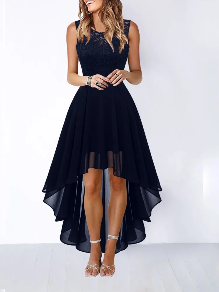 فستان أحمر بقصة هاي لو