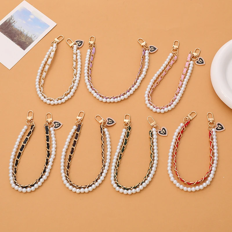 

new fashion double layer chain pearl phone case bag chain strap diy bracelet keychain holder jewelry making findings accessories